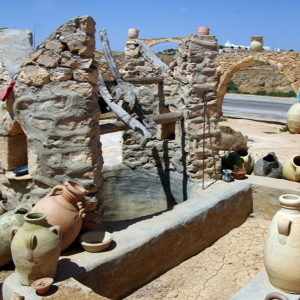 Guellala pottery - well and mixing trough