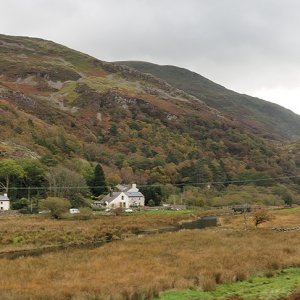 The tiny settlement of Salem as seen from the Welsh Highland Railway