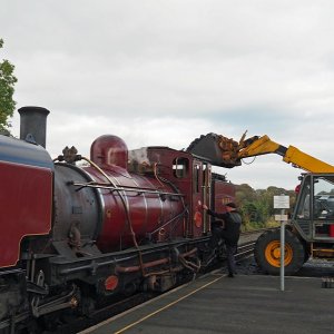Taking coal, Dinas Station, Welsh Highland Railway