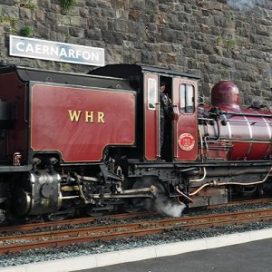 The red Garrett at Caernarfon Station, Welsh Highland Railway