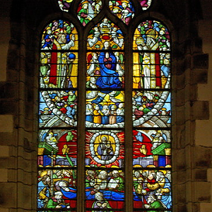 Chapelle Notre-Dame du Crann window - death and coronation of the Virgin