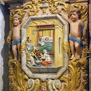 Lampaul-Guimiliau church - detail of the birth of the Virgin Mary