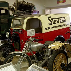 Motor cycles and three wheel delivery van, Black Country Museum