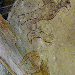 Polignac, Église Sainte-Anne et Saint-Martin - C15th fresco of an eagle and gryphon