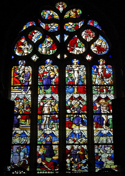 Chapelle Notre-Dame du Crann, east window - Passion of Christ