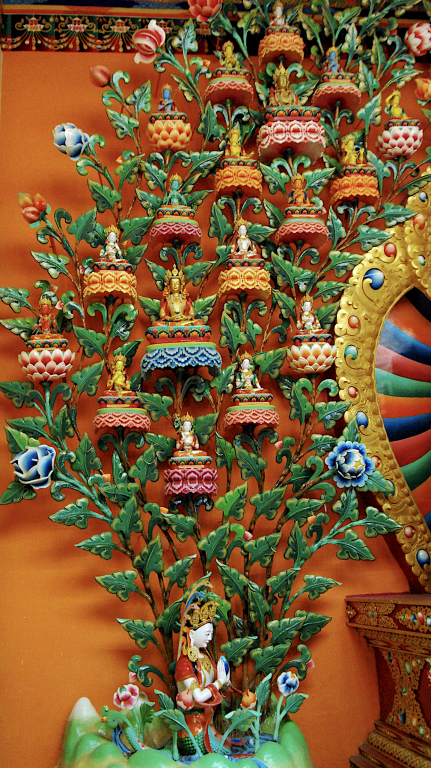 Detail of small Buddha's around the statue of Avalokiteshvara Bodhisattva in the new Lakhang, Matho Gompa