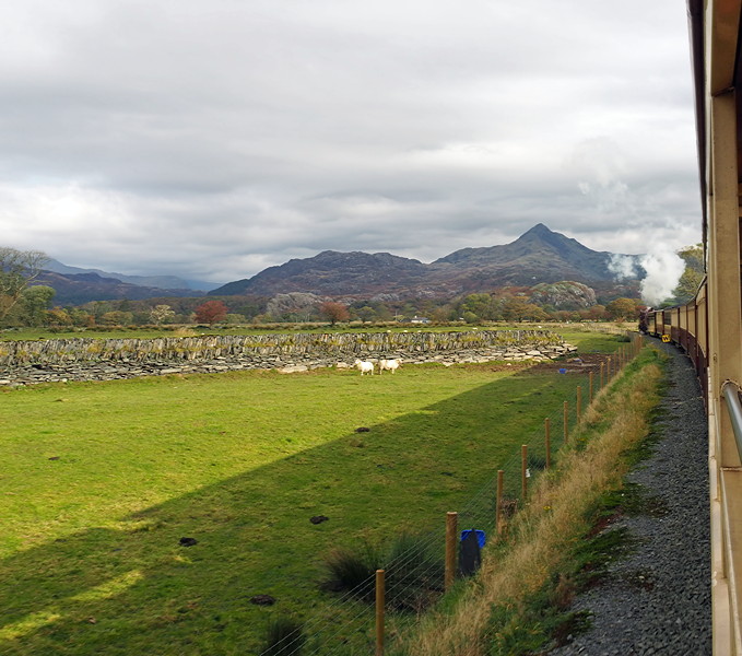 From the Welsh Highland Railway looking across Traeth Mawr to Cnicht and the Moelwyns