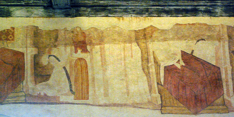 La Martyre church, detail of C14th wall painting