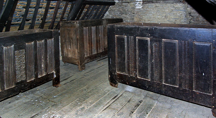 Moulins de Kerouat miller's house, storage chests in the attic