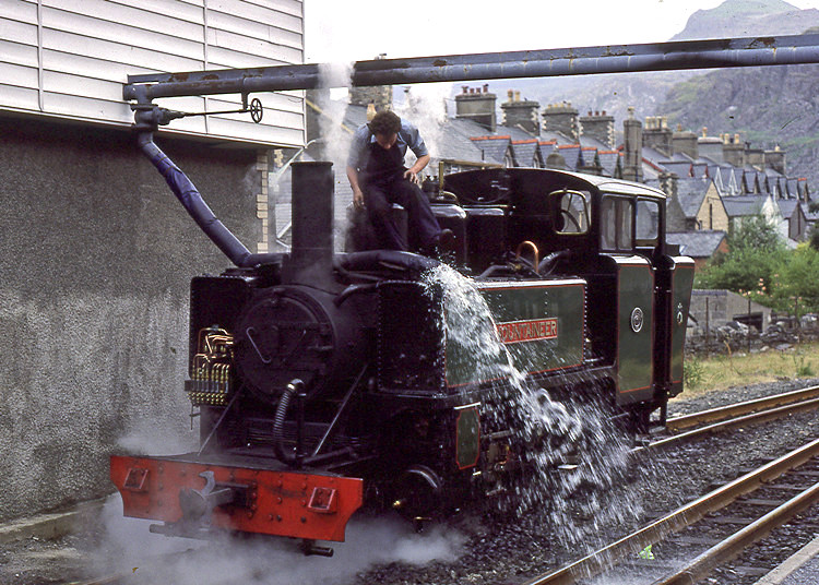 Mountaineer taking water at Blaenau Ffestiniog, 1980/90s