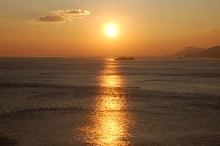 Sunset from the town of Praiano, Italy.