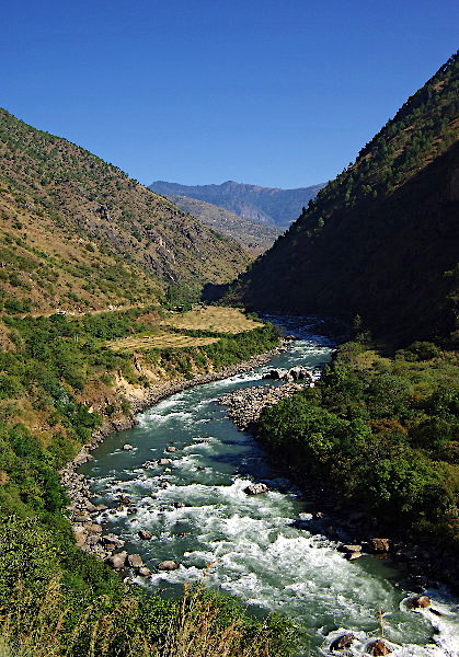 The Kulong Chhu River on the way to Gom Kora, Bhutan