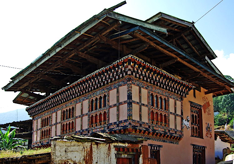 Traditional house in Lobesa village near Chimi Lhakhang, Bhutan