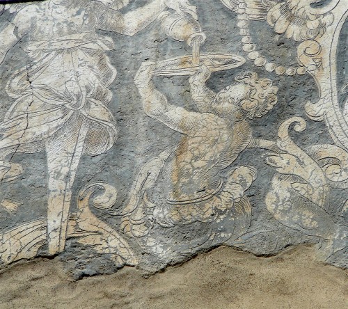 Allegorical graffiti on the façade of Palazzo Ramirez de Montalvo