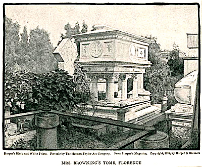 Etching of Barrett Browning's tomb from 1861 Harper's Magazine