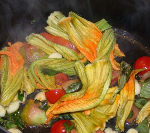 Tuscan vegetables with zucchini flowers