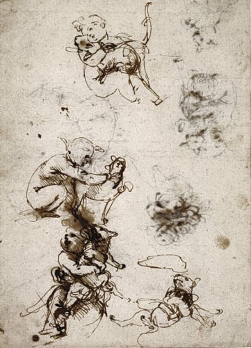 Leonardo Di Vinci's sketches of a baby and a cat