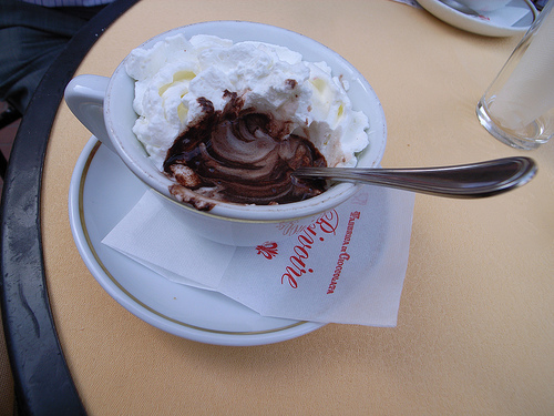 Hot chocolate with whipped cream at Rivoire