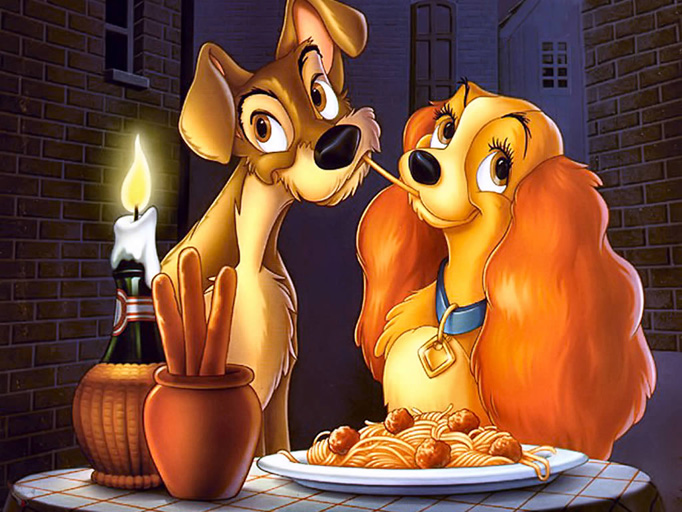 The most famous kiss over spaghetti and meatballs