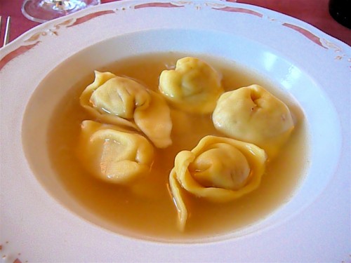 Handmade tortellini in a capon broth