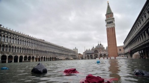 St. Mark's Square is awash with debris.