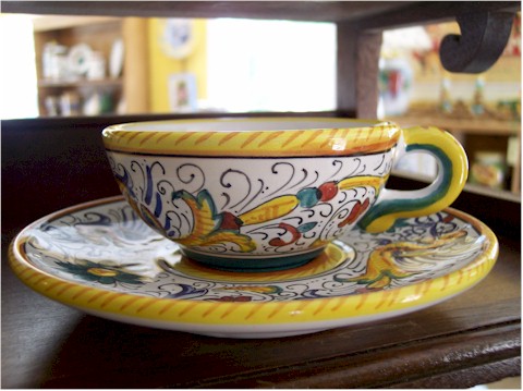 You can buy a beautiful Tuscan ceramic tea cup to take home