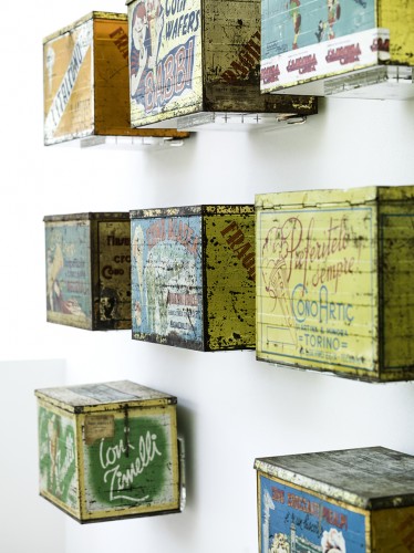 Antique tin boxes for storing gelato cones