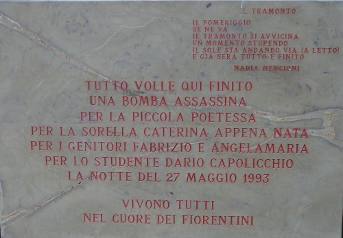 Placed in 2011 on the Accademia dei Georgofili where the victims lived