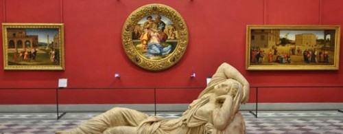 Michelangelo's Doni Tondo in it's new room at the Uffizi